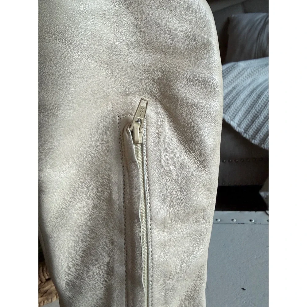 CHANEL Vintage Tall Boots Cream Leather CC Logo Women's Size 39 Y2K 90s Karl